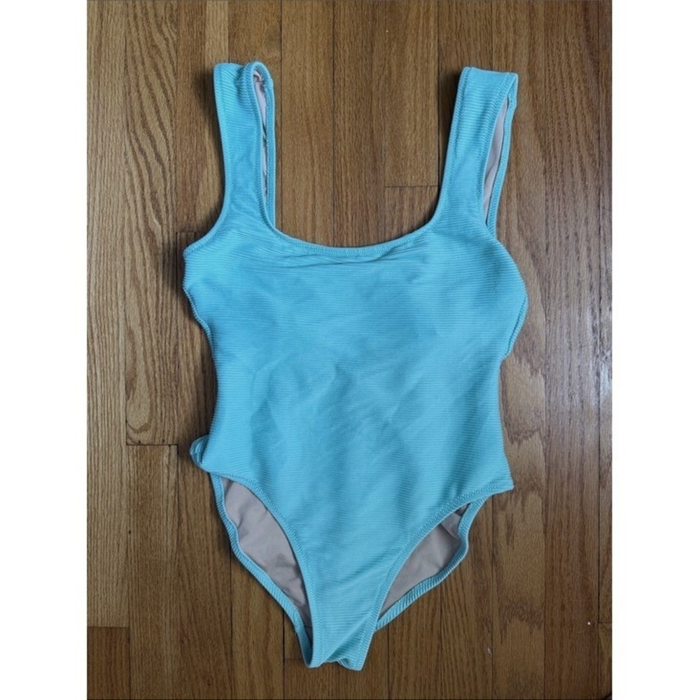 J‎ Crew Aqua Seafoam turquoise ribbed textured Blue One-Piece Swimsuit medium 8